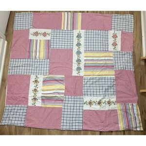 VTG April Cornell Patchwork Tablecloth Floral Embroidered Aunt Gertie's Cottage